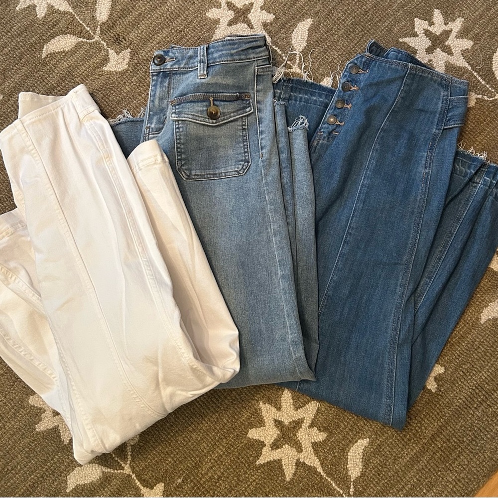 Free People Blue and White Skinny Jeans